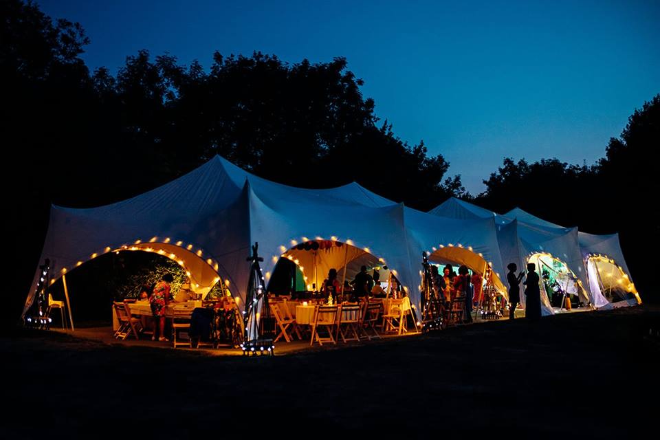 festoon lights in marquee